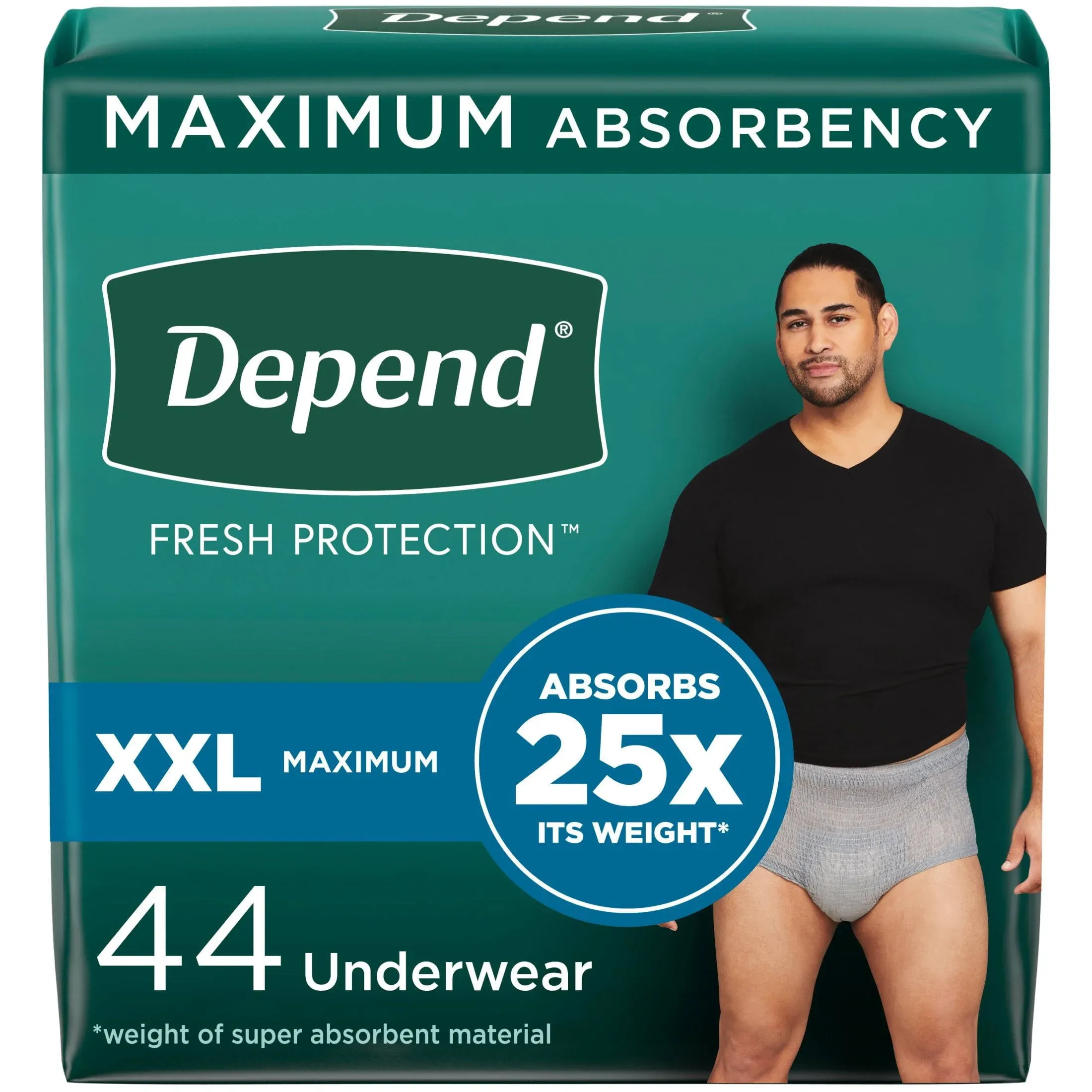 Depend Fresh Protection Underwear for Men | Disposable - XXL, Grey, 44 Count