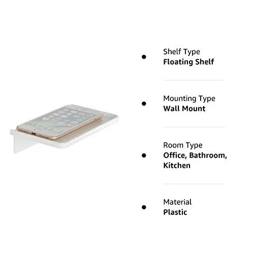 Stick-on Wall Shelf - Small Wall Mounted Clear Acrylic Wonder Shelf Phone Holder Shelves Wipes Rack for Bathroom,Kitchen,Toilet,Office - White