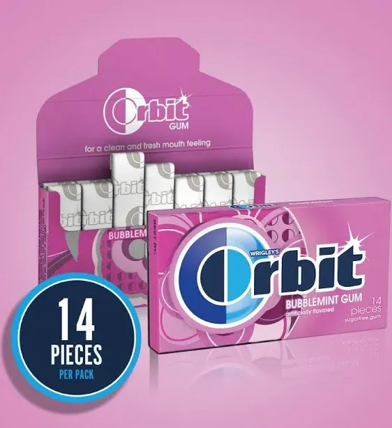 ORBIT Strawberry Sugar Free Chewing Gum, 14 pieces, (12 Pack)