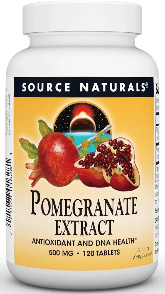 Source Naturals Pomegranate Extract 500mg Complete Whole Fruit Ellagic Acid Antioxidant & Added Fiber - 120 Tablets