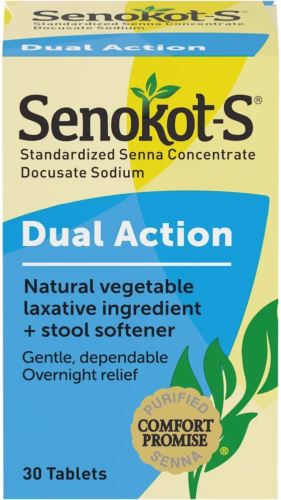 Senokot-S Natural Vegetable Laxative Ingredient Plus Stool Softener, Tablets, 60 tablets