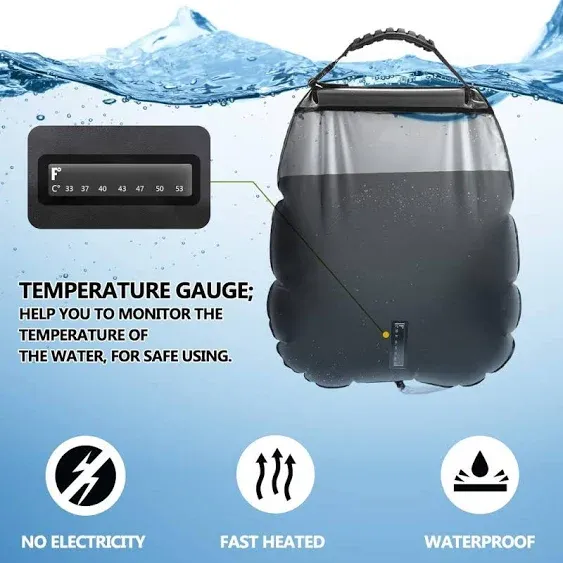 KIPIDA Solar Shower Bag | 5 Gal/20L Solar Heating Camping Shower Bag | Removable Hose | On-Off Switchable Shower Head | ducha Portatil | Traveling