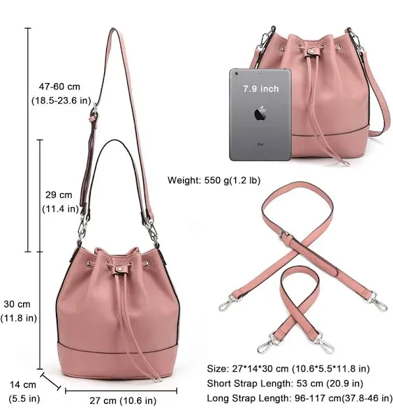 AFKOMST Bucket Bags and Purses For Women Drawstring Hobo and Shoulder Handbags with 2 Detachable Straps