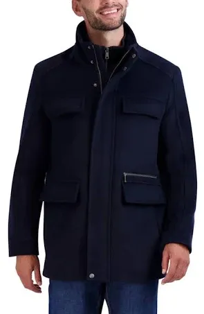 Wool Blend Field Coat In Navy