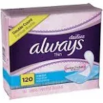 Always Thin Daily Liners, Unscented, Regular - 120 count