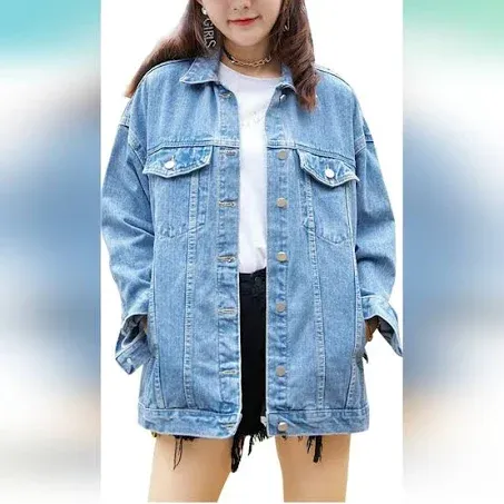 Omoone Women's Oversized Mid Long Denim Jacket