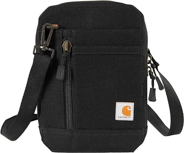 Carhartt Nylon Duck, Water Resistant Wallet with Adjustable Crossbody Strap, Black, One Size