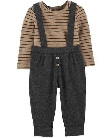 Carter's Baby Boys 2-Piece Long-Sleeve Bodysuit & Suspender Pant Set NB Brown/Grey