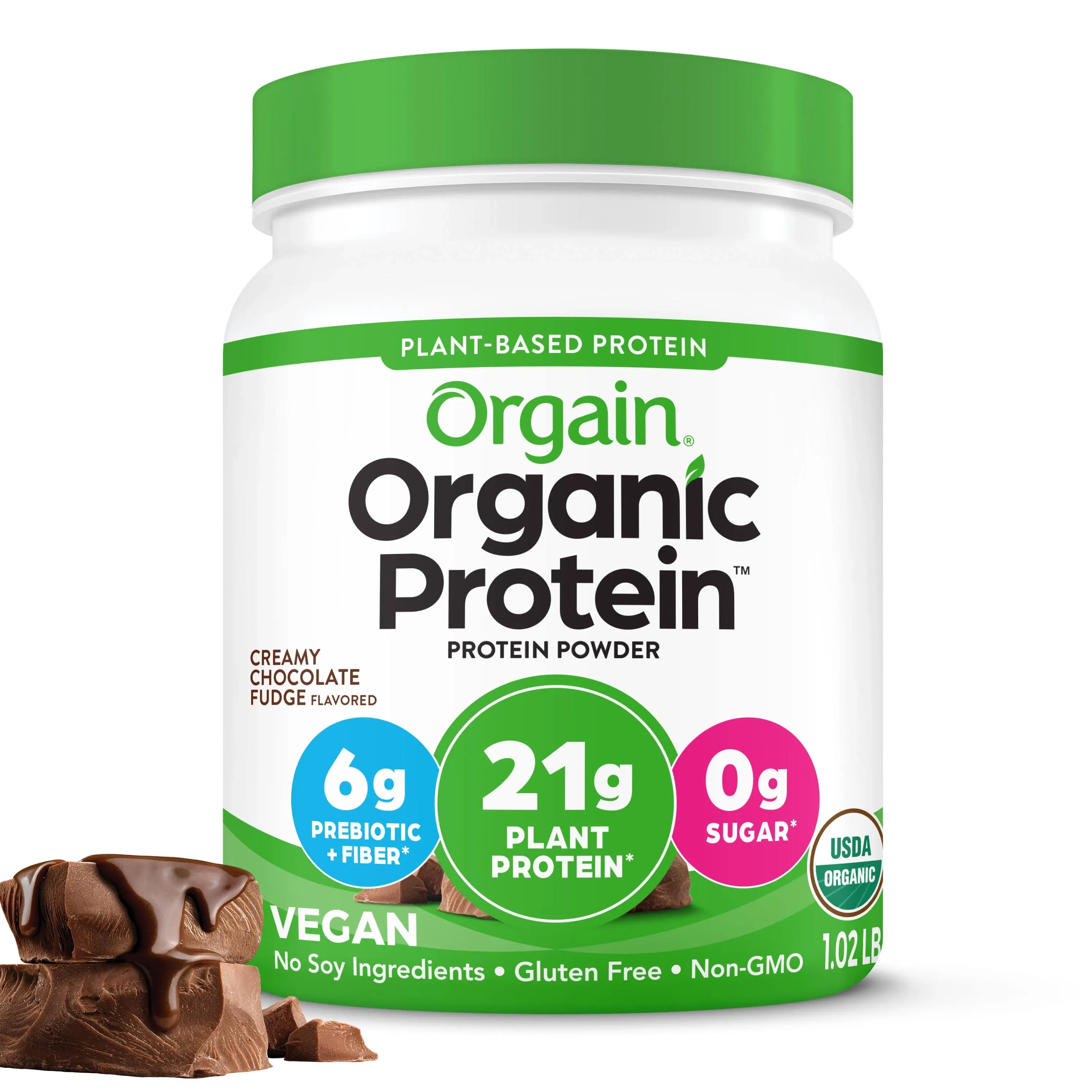 Organic Vegan 21g Protein Powder Plant Based Creamy Chocolate Fudge 1.02 Lb