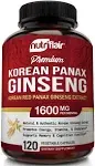 Nutrivein Pure Korean Red Panax Ginseng 1600mg - 120 Vegan Capsules