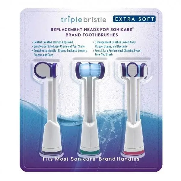 Triple Bristle Replacement Brush Heads Compatible with Sonicare Toothbrushes