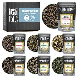 Tiesta Tea Single Origin Tea Sampler Set, Up to 56 Cups, Low to High Caffeine, Hot & Iced Tea, Loose Leaf Tea Variety Pack with Green, White, Black