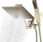 G-Promise All Metal 8-Inch Dual Square Shower Head Combo, Rain Shower Head, Handheld Shower Wand with 71-Inch Extra Long Hose, 3-Way Diverter, Adjust