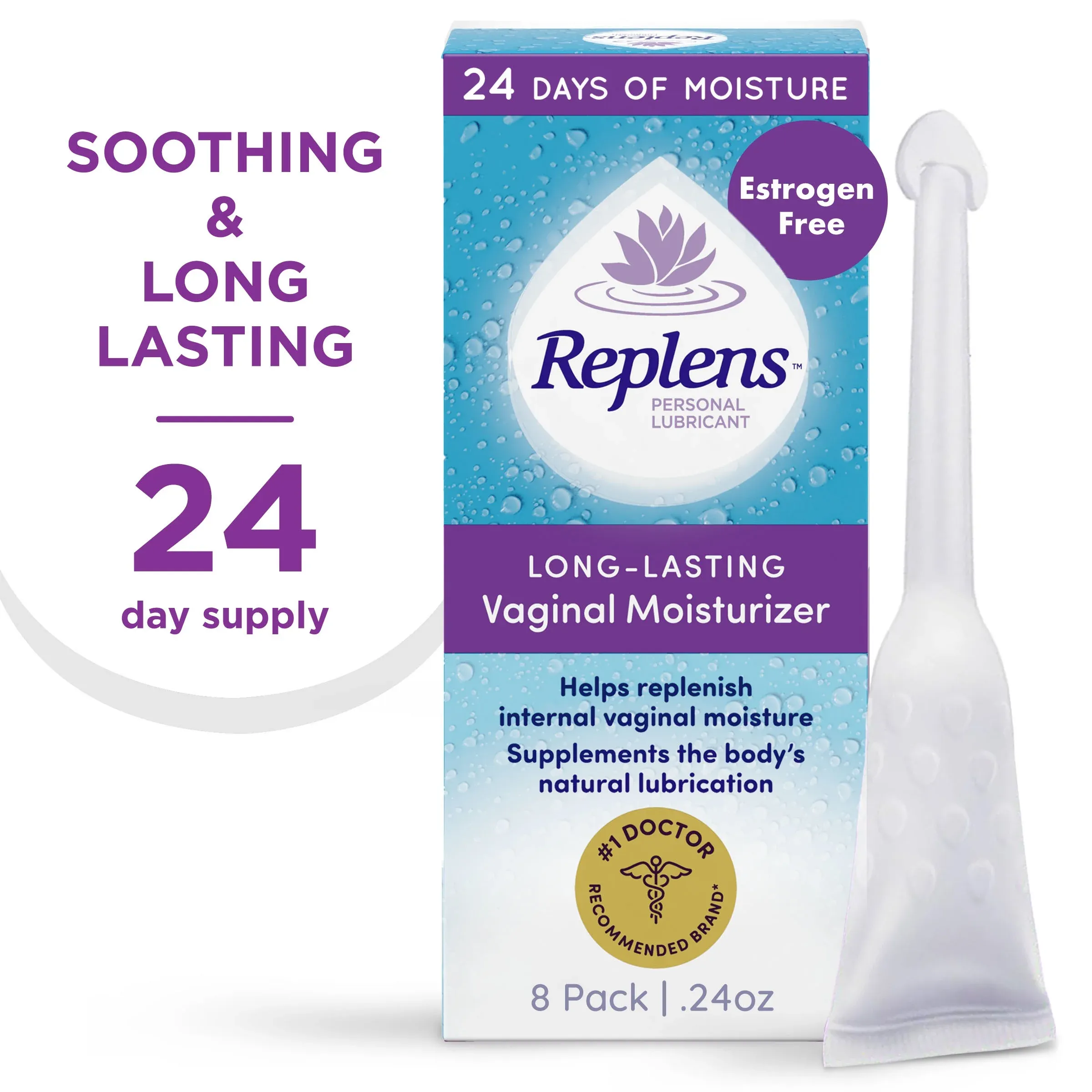 Replens Long-Lasting Vaginal Moisturizer Gel with Single-Use Applicator, 8 Count