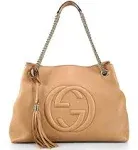 Gucci Camelia Camel Pebbled Leather Soho Shoulder Hand Bag Tassel