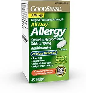 Goodsense All Day Allergy, Cetirizine Hcl Tablets 10 Mg, Antihistamine for Allergy Relief, 45 Count