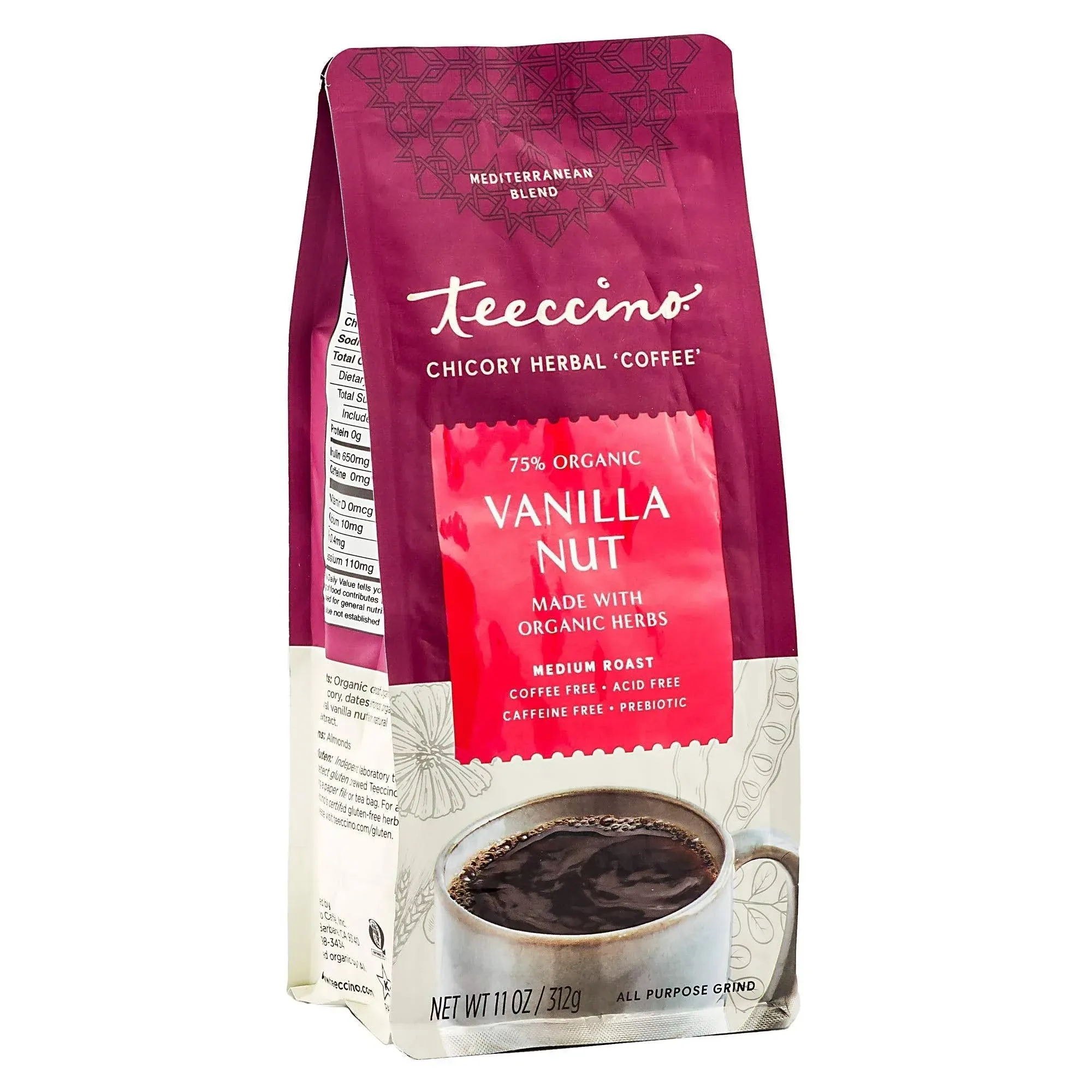 Teeccino Chicory Herbal Coffee Vanilla Nut - Medium Roast 11 oz