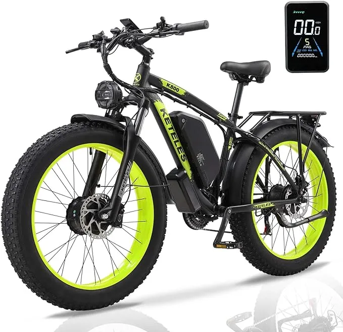 2000W Electric Bike for Adults ebike 35MPH Electric Bicycle AWD Dual Motor Electric Mountain Bike 26" Fat Tire Ebike with 48V 23AH Removable Battery, All Terrain Hydraulic Disc Brake