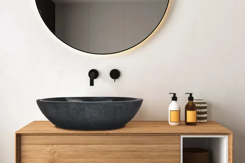 Oval Uniques Natural Basalt Stone Vessel Bathroom Sink