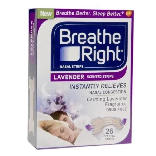 Breathe Right Nasal Strips, Lavender Scented - 26 strips