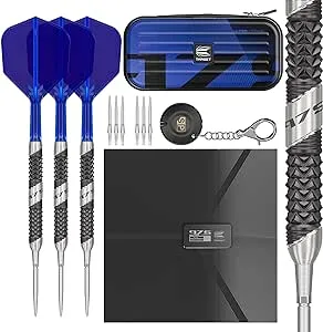 TARGET Darts 975 Ultra Marine 97.5% Tungsten Steel Tip Darts Set - Swiss Point Darts with K-Flex Integrated Flight and Shaft – Includes Dart Takoma Wallet, SP Tool, Dart Tips