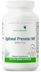 Seeking Health Optimal Prenatal Methyl-Free, Non-Methylated Folate and B12, Pregnancy Support, B6 and Ginger for Digestive Comfort, Supports Healthy Fetal Development, Vegetarian (180 capsules)