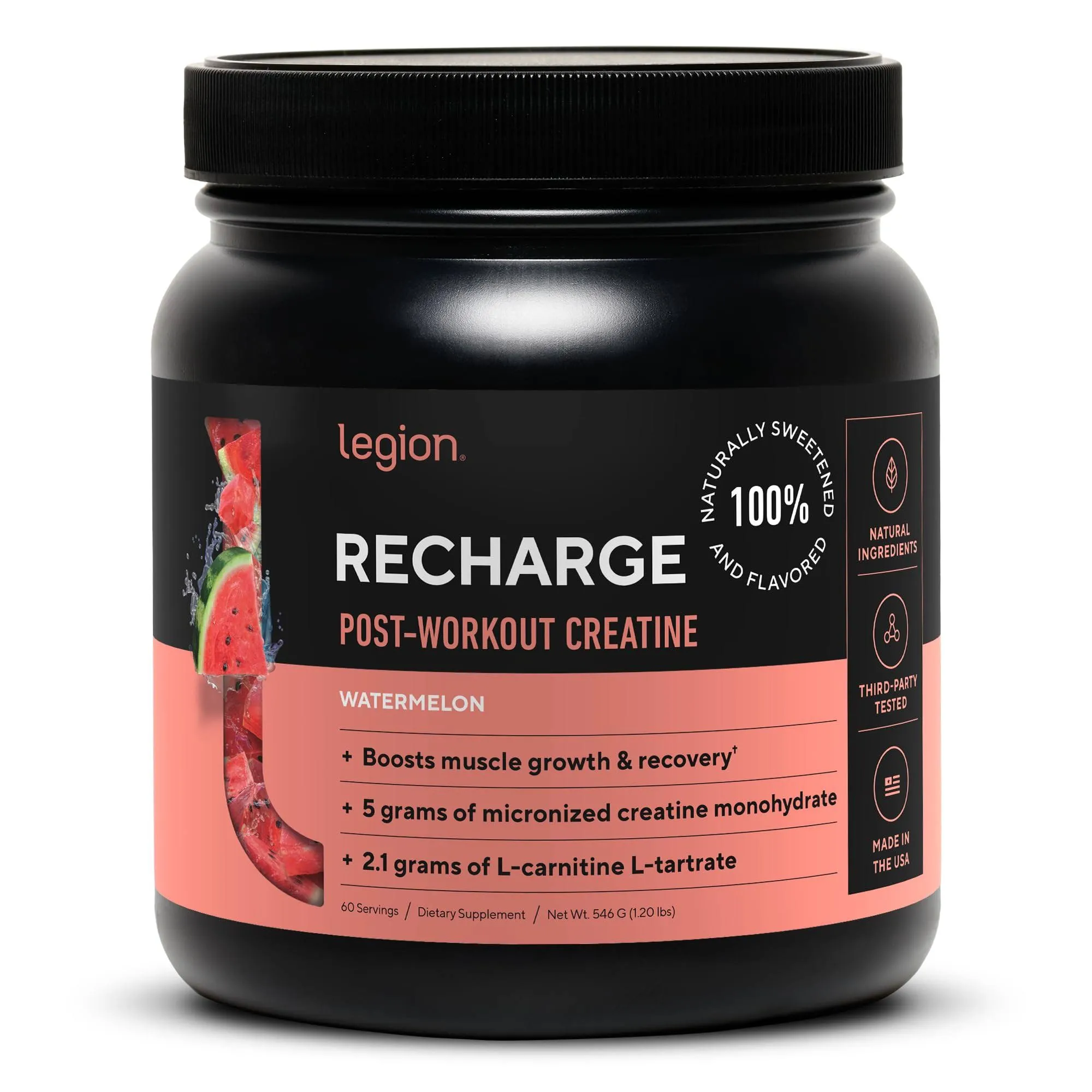 Legion Recharge Post Workout Supplement All Natural Muscle Builder & Recovery Drink with Creatine Monohydrate. Natural