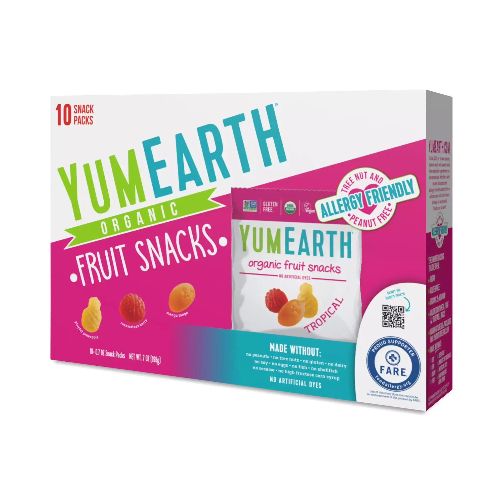 Yumearth Fruit Snacks, Organic, Tropical, Snack Pack - 10 pack, 0.7 oz snack packs