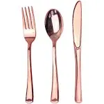 75 Piece Rose Gold Plastic Silverware Set - Reusable & Recyclable - Rose Gold Plastic Utensils for Weddings, Anniversaries, Showers, Parties - 25 Forks, 25 Spoons, 25 Knives - Cutlery by JL Prime