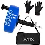 Drainx Pro Steel Drum Auger Plumbing Snake Heavy Duty 35ft Drain Cable with Work Gloves and Storage Bag