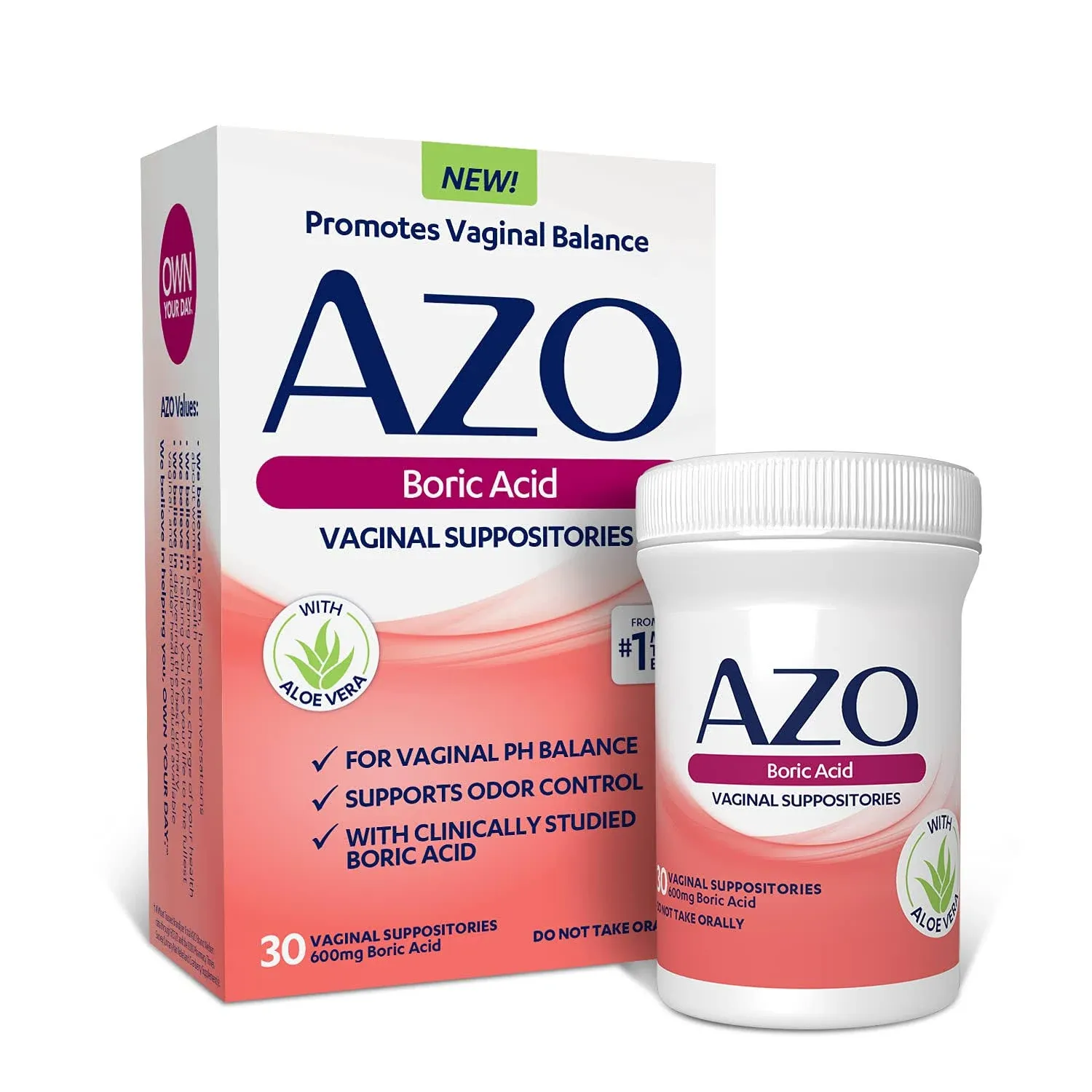 Azo Vaginal Suppositories, 600 mg Boric Acid - 30 vaginal suppositories