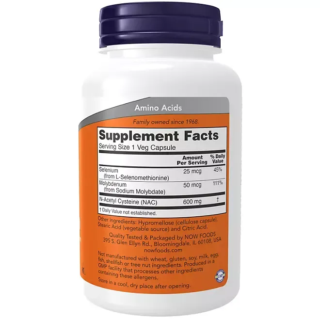 NOW Supplements NAC N-Acetyl Cysteine 600 mg. with Selenium & Molybdenum Capsules 250 ct. - Sam's Club