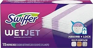 Swiffer WetJet Hardwood Floor Cleaner, Spray Mop Pad Refill, Multi Surface, 15 Count