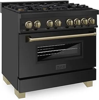 ZLINE Autograph Edition 36" 4.6 Cu. ft. Dual Fuel Range in Black Stainless Steel with Champagne Bronze Accents