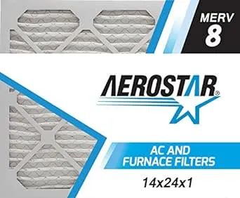 Aerostar 14x24x1 MERV 8 Pleated Air Filter, AC Furnace Air Filter, 4 Pack (Actual Size: 13 3/4"x23 3/4"x3/4"), White