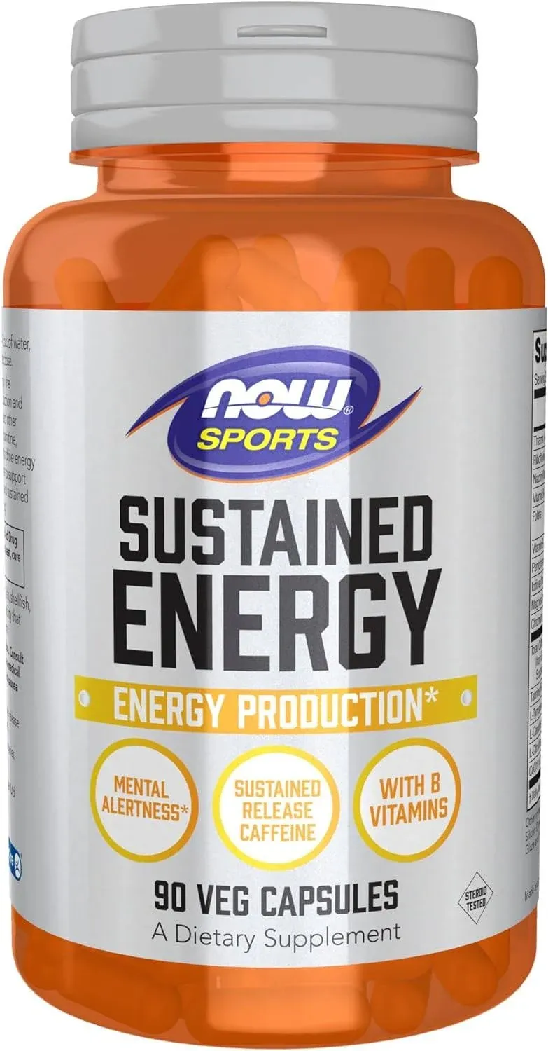 NOW Sports, Sustained Energy Energy Production* Mental Alertness* Sustained Release Caffeine with B Vitamins 90 Veg Capsules