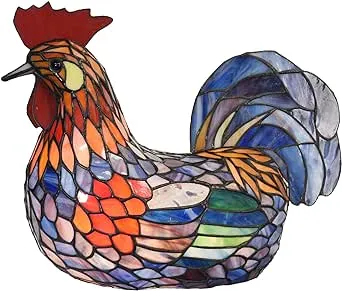 Bieye L10834 Colorful Rooster Tiffany Style Stained Glass Accent Table Lamp Night Light for Bedside Living Room Decoration