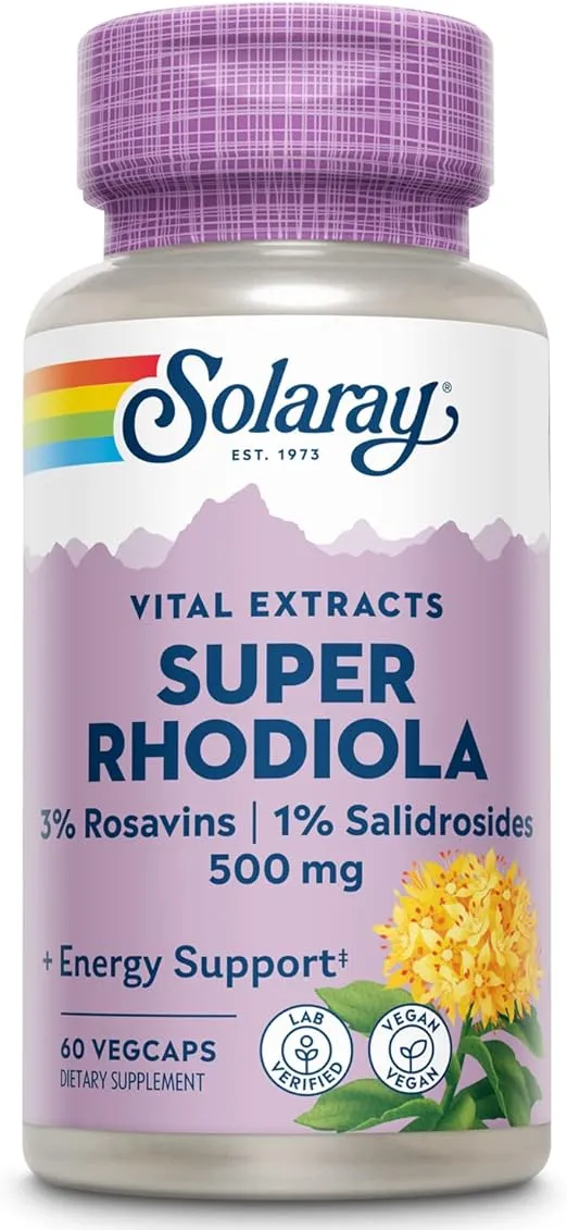 Solaray Super Rhodiola Root Extract 500mg | Herbal Adaptogen for Healthy Stress & Energy Support | Guaranteed Potency | Non-GMO & Vegan | 60 VegCaps