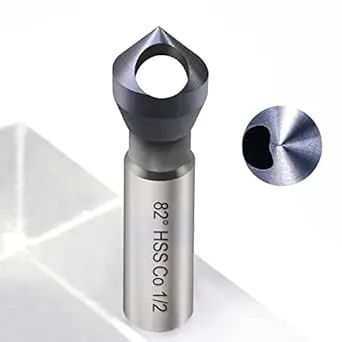 amoolo Single End Countersink Bit, Cobalt Steel Countersink Drill Bit with TiAlN Coating Finish for Hard Metal, 82 Degree Point Angle, 3/8” Round Shank, 1/2” Body Diameter