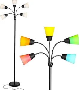 Brightech Medusa Modern LED Floor Lamp – Multi Head Floor Lamp for Living Rooms & Offices – Tall Lamp with Interchangeable Shade, Standing Lamp with 5 LED Bulbs for Hobbies - Black