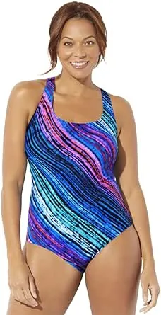 Swimsuits For All Women's Plus Size Chlorine Resistant Cross Back One Piece Swimsuit