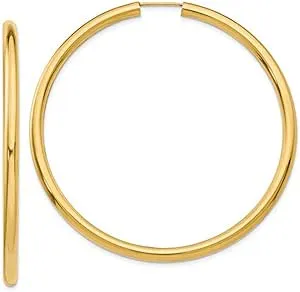 55mm 14K Yellow Gold Polished Endless Tube Hoop Earrings TF811