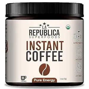 La Republica Organic Instant Coffee (35 Servings), Rich Medium Roast Coffee with Toasted Caramel Notes, Small Batch 100% Fair Trade Arabica Coffee, USA Made