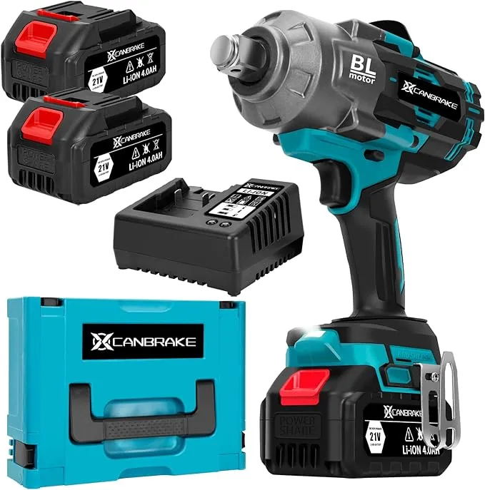 Canbrake 2000Nm(1500ft-lbs) Cordless Impact Wrench,3/4 inch High Torque Brushless Impact Gun, 5500RPM Power Battery Impact Wrench w/ 2 x 4.0Ah