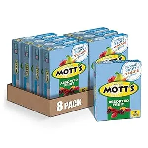 Mott's Fruit Flavored Snacks, Assorted Fruit, Gluten Fee Snack, 10 Pouches, 8 oz (Pack of 8)