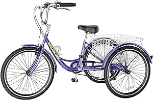 DoCred Adult Tricycles, 7 Speed Adult Trikes 20/24/26 inch 3 Wheel Bikes for Adults with Large Basket for Recreation, Shopping, Picnics Exercise Men's Women's Cruiser Bike