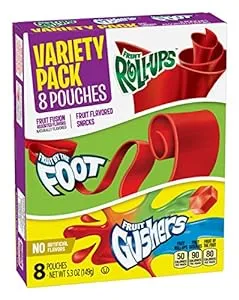 Betty Crocker Fruit Snacks, Fruit Roll-Ups, Fruit by the Foot and Fruit Gushers, Variety Snack Pack, 8 Pouches