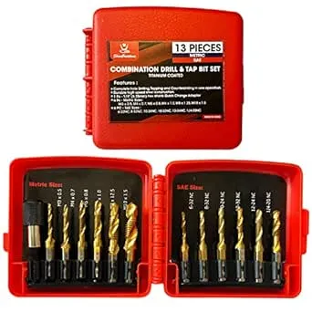 Sharcreatives 13 Pcs SAE and Metric Combination Drill & Tap Bit Set, 3-in-1 ...