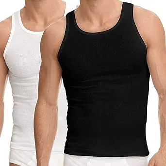 Value Packs of Men's Black & White Ribbed 100% Cotton Tank Top A Shirts Undershirt (XL, 3 Pack Black)