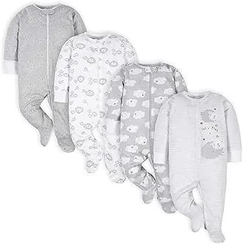 Gerber Unisex Baby 4 Pack Sleep N Play Footie Sheep Grey 0-3 Months